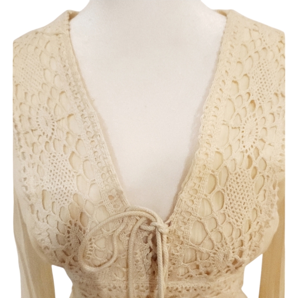 Beautiful Vintage 1970s Off White Sheer Festival Dress with lining Lace Size 4 - Picture 3 of 6